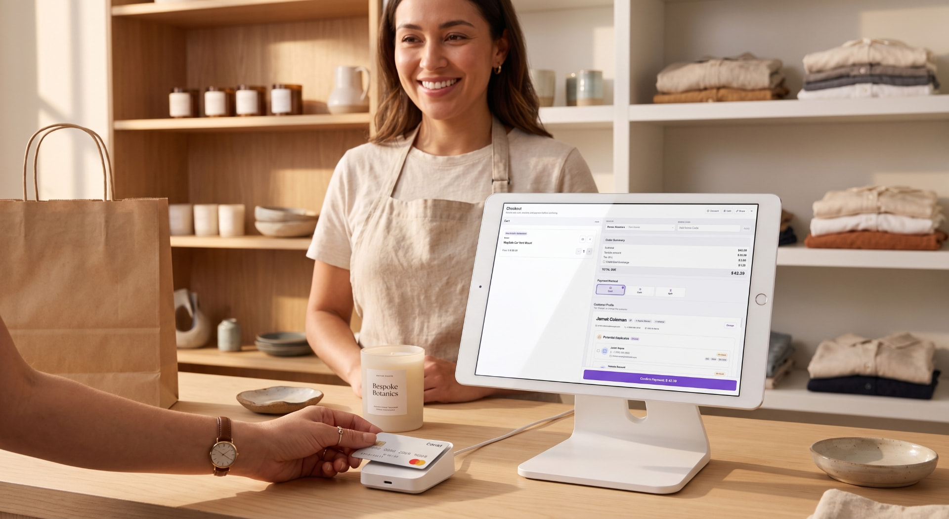 Boutique owner serving a customer at a Simple POS checkout