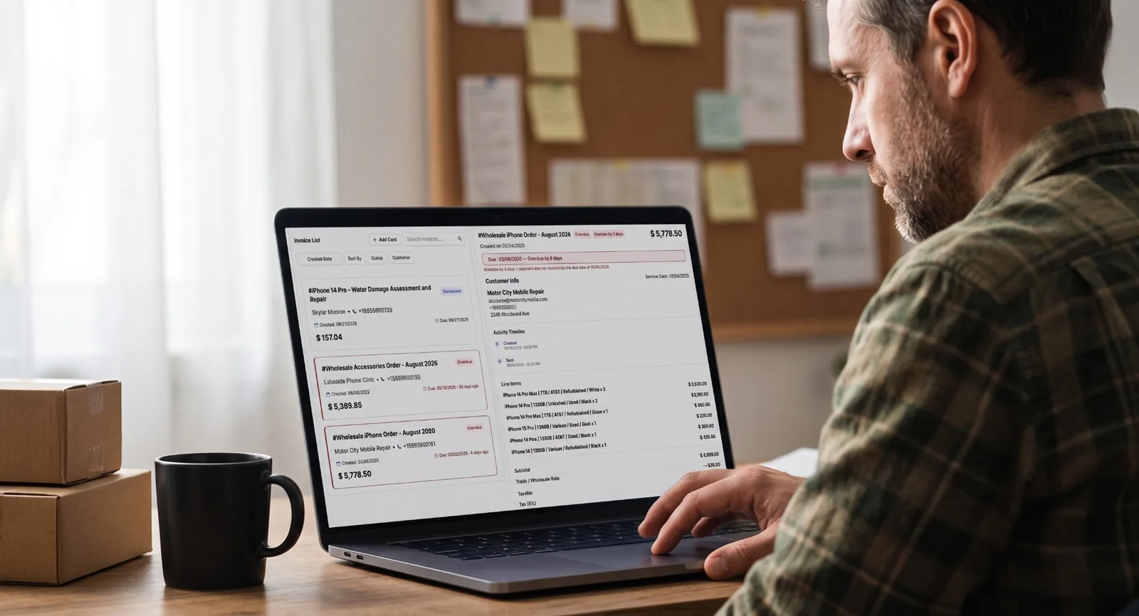 Simple POS invoicing dashboard on a laptop in a retail back office